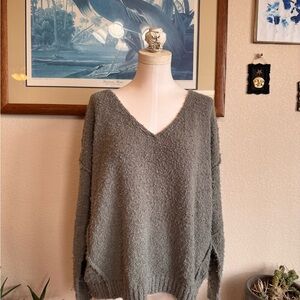 Miracle Boucle Sage Green V-neck Sweater